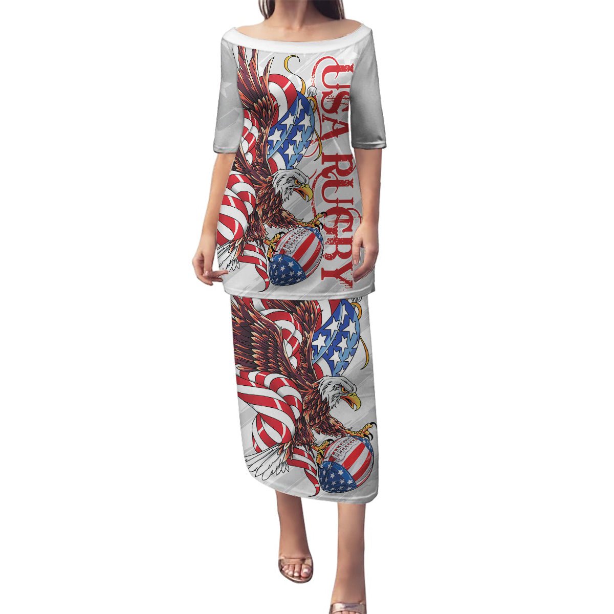 Personalized United States Rugby Family Matching Puletasi and Hawaiian Shirt American Bald Eagle - Wonder Print Shop