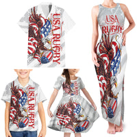 Personalized United States Rugby Family Matching Tank Maxi Dress and Hawaiian Shirt American Bald Eagle - Wonder Print Shop
