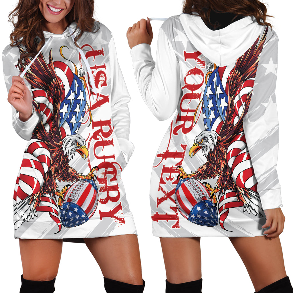 Personalized United States Rugby Hoodie Dress American Bald Eagle - Wonder Print Shop
