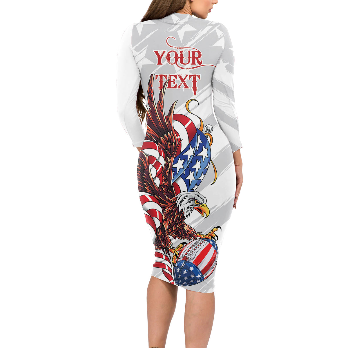 Personalized United States Rugby Long Sleeve Bodycon Dress American Bald Eagle - Wonder Print Shop
