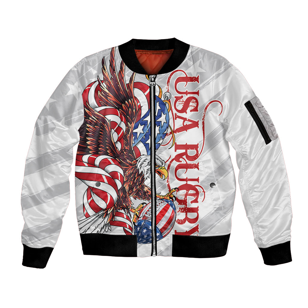 Personalized United States Rugby Sleeve Zip Bomber Jacket American Bald Eagle - Wonder Print Shop
