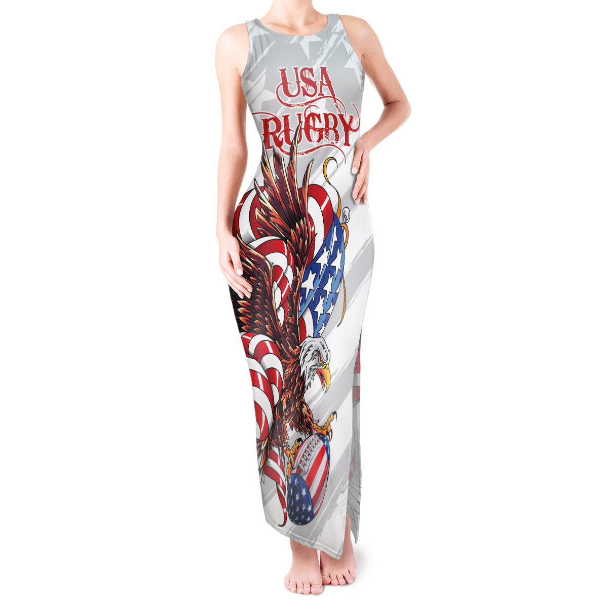 Personalized United States Rugby Tank Maxi Dress American Bald Eagle - Wonder Print Shop