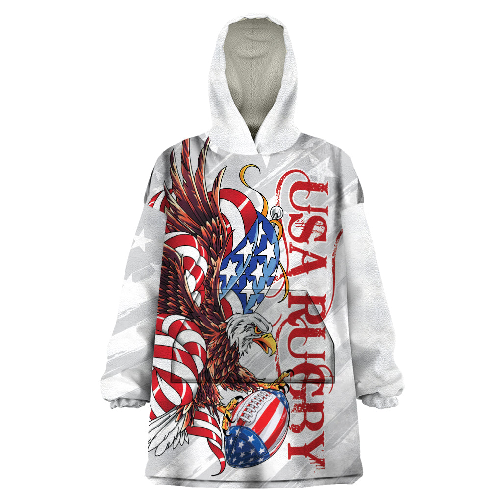 Personalized United States Rugby Wearable Blanket Hoodie American Bald Eagle