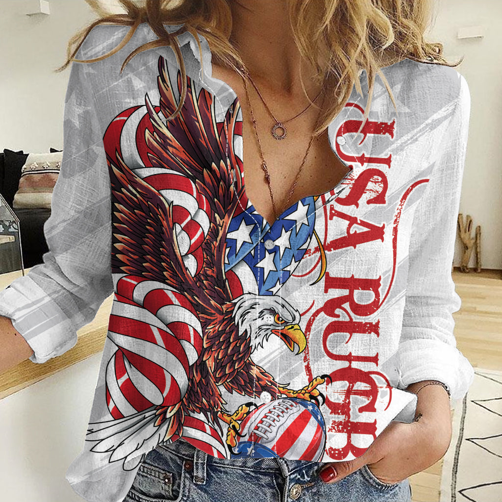 Personalized United States Rugby Women Casual Shirt American Bald Eagle - Wonder Print Shop