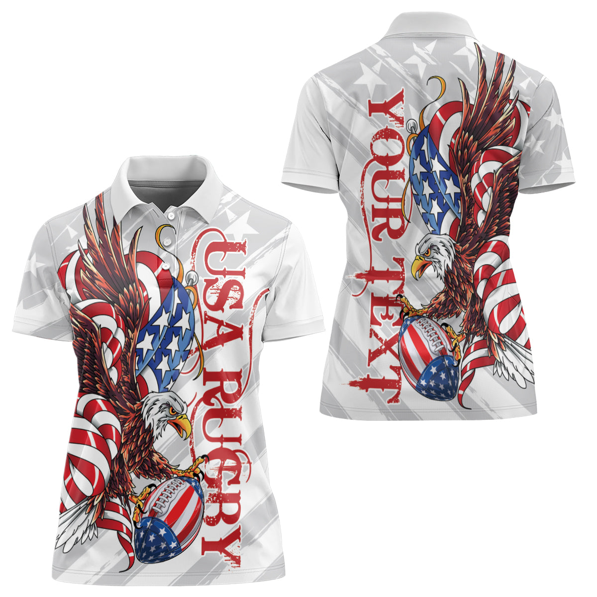 Personalized United States Rugby Women Polo Shirt American Bald Eagle - Wonder Print Shop