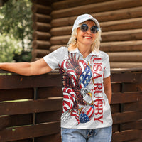 Personalized United States Rugby Women Polo Shirt American Bald Eagle - Wonder Print Shop