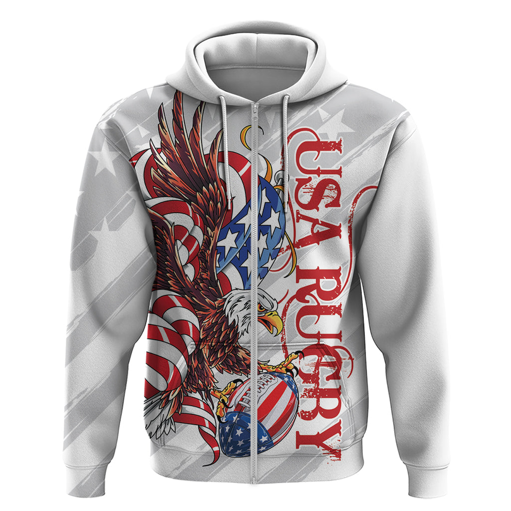 Personalized United States Rugby Zip Hoodie American Bald Eagle - Wonder Print Shop