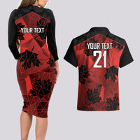 Custom Canada Rugby Couples Matching Long Sleeve Bodycon Dress and Hawaiian Shirt Maple Leaf With Sporty Style LT9 - Wonder Print Shop