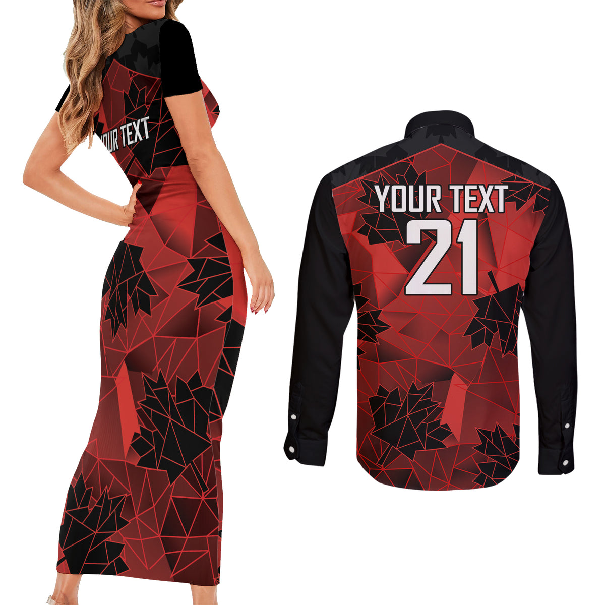 Custom Canada Rugby Couples Matching Short Sleeve Bodycon Dress and Long Sleeve Button Shirt Maple Leaf With Sporty Style LT9 - Wonder Print Shop