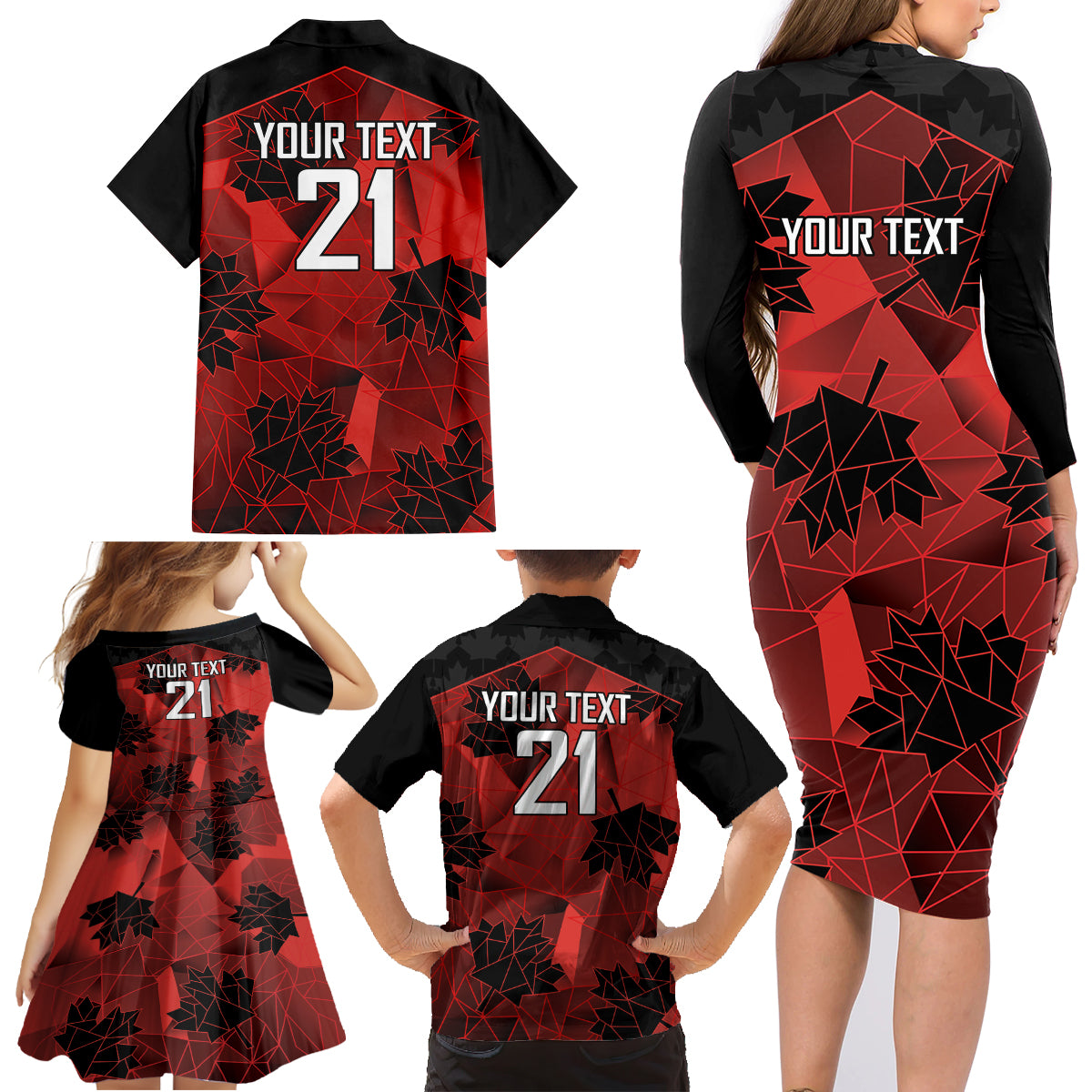 Custom Canada Rugby Family Matching Long Sleeve Bodycon Dress and Hawaiian Shirt Maple Leaf With Sporty Style LT9 - Wonder Print Shop