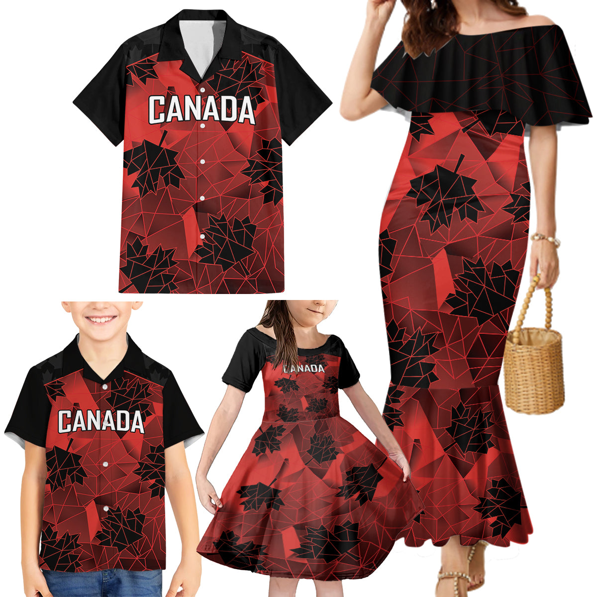 Custom Canada Rugby Family Matching Mermaid Dress and Hawaiian Shirt Maple Leaf With Sporty Style LT9 - Wonder Print Shop