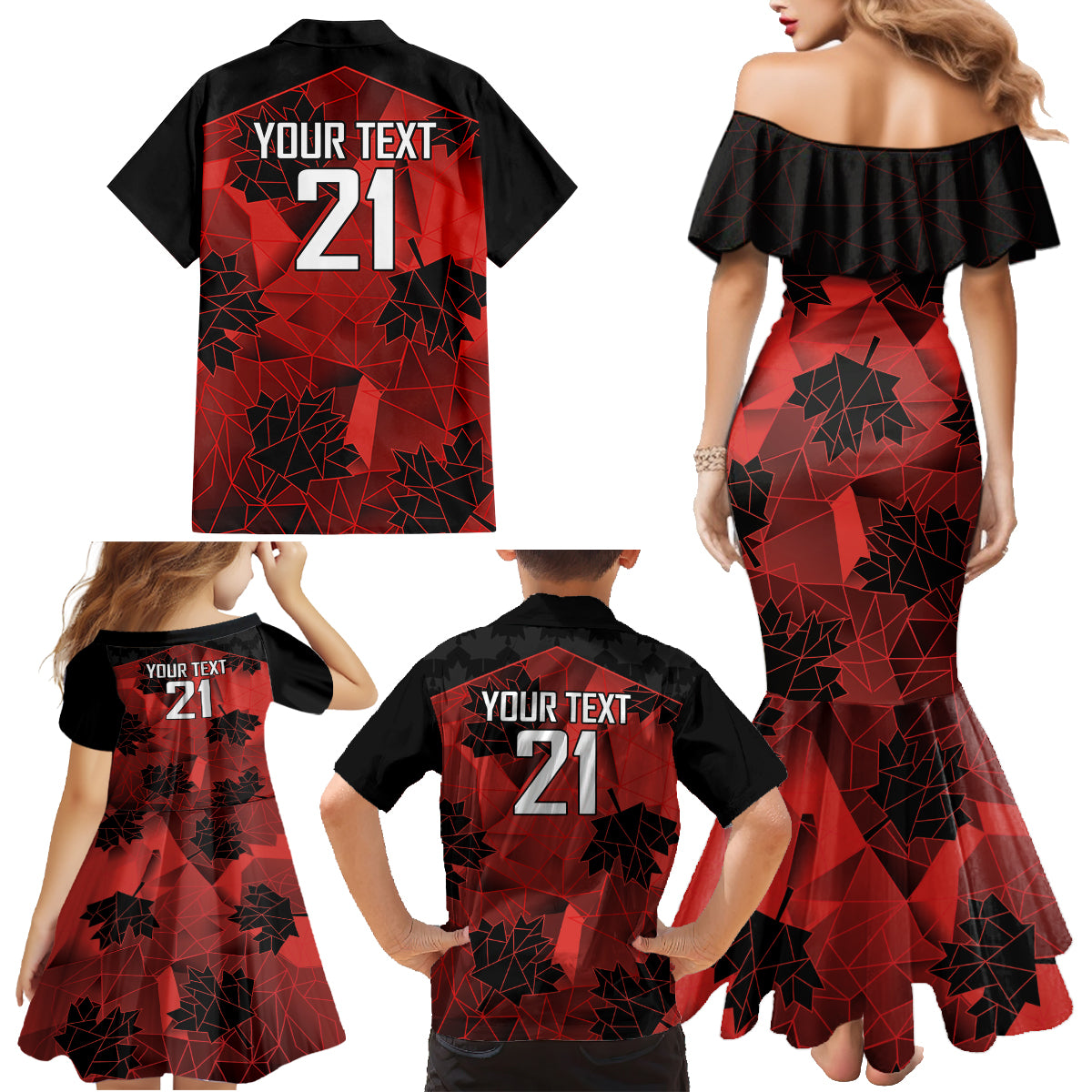 Custom Canada Rugby Family Matching Mermaid Dress and Hawaiian Shirt Maple Leaf With Sporty Style LT9 - Wonder Print Shop