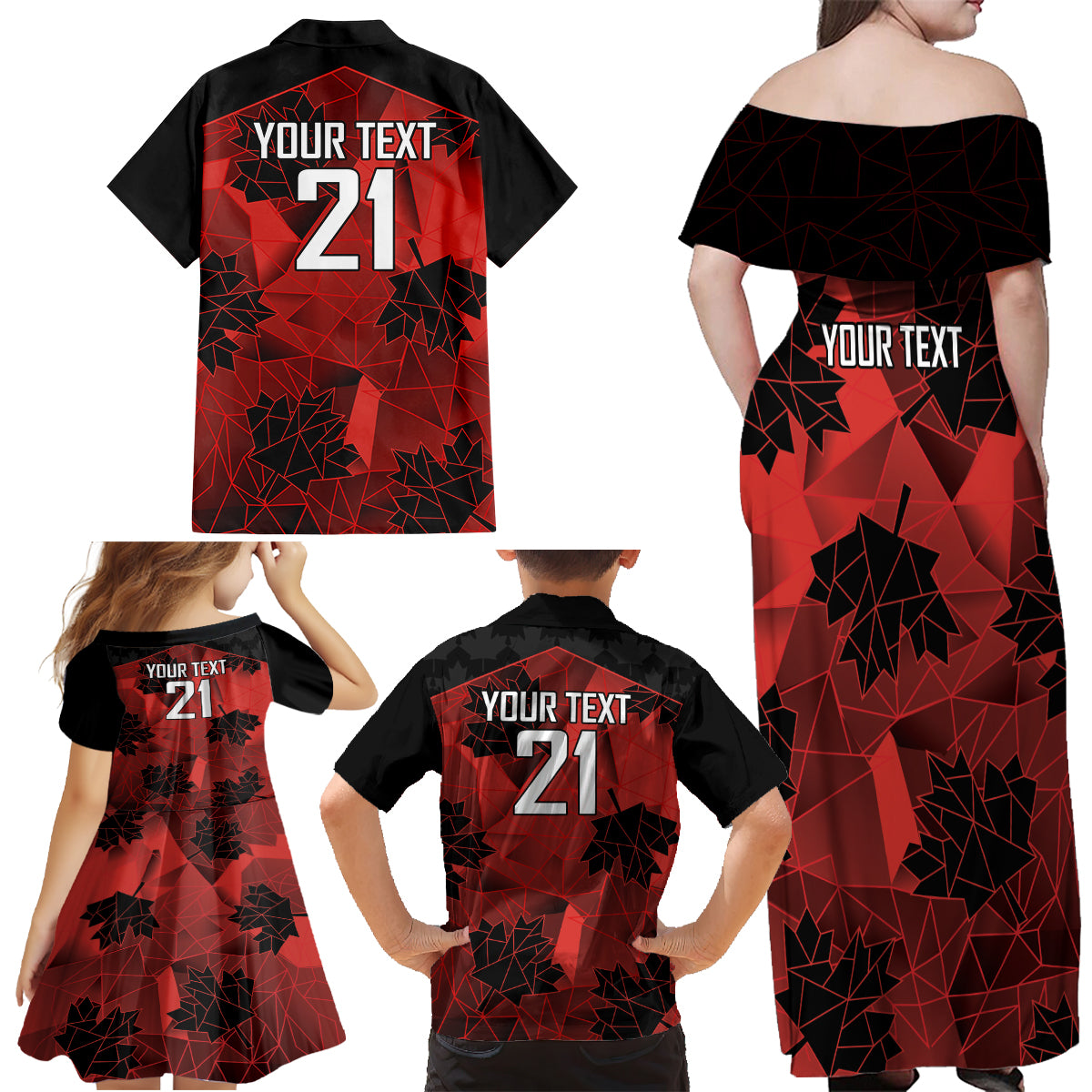 Custom Canada Rugby Family Matching Off Shoulder Maxi Dress and Hawaiian Shirt Maple Leaf With Sporty Style LT9 - Wonder Print Shop