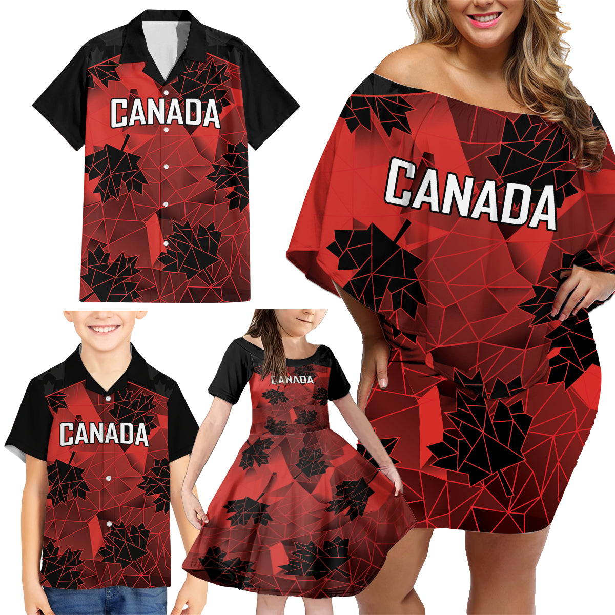 Custom Canada Rugby Family Matching Off Shoulder Short Dress and Hawaiian Shirt Maple Leaf With Sporty Style LT9 - Wonder Print Shop