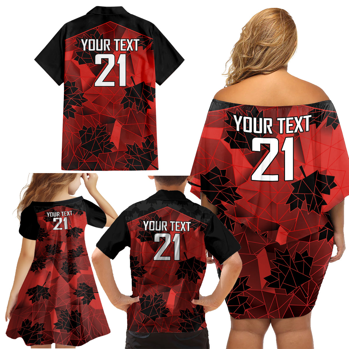 Custom Canada Rugby Family Matching Off Shoulder Short Dress and Hawaiian Shirt Maple Leaf With Sporty Style LT9 - Wonder Print Shop