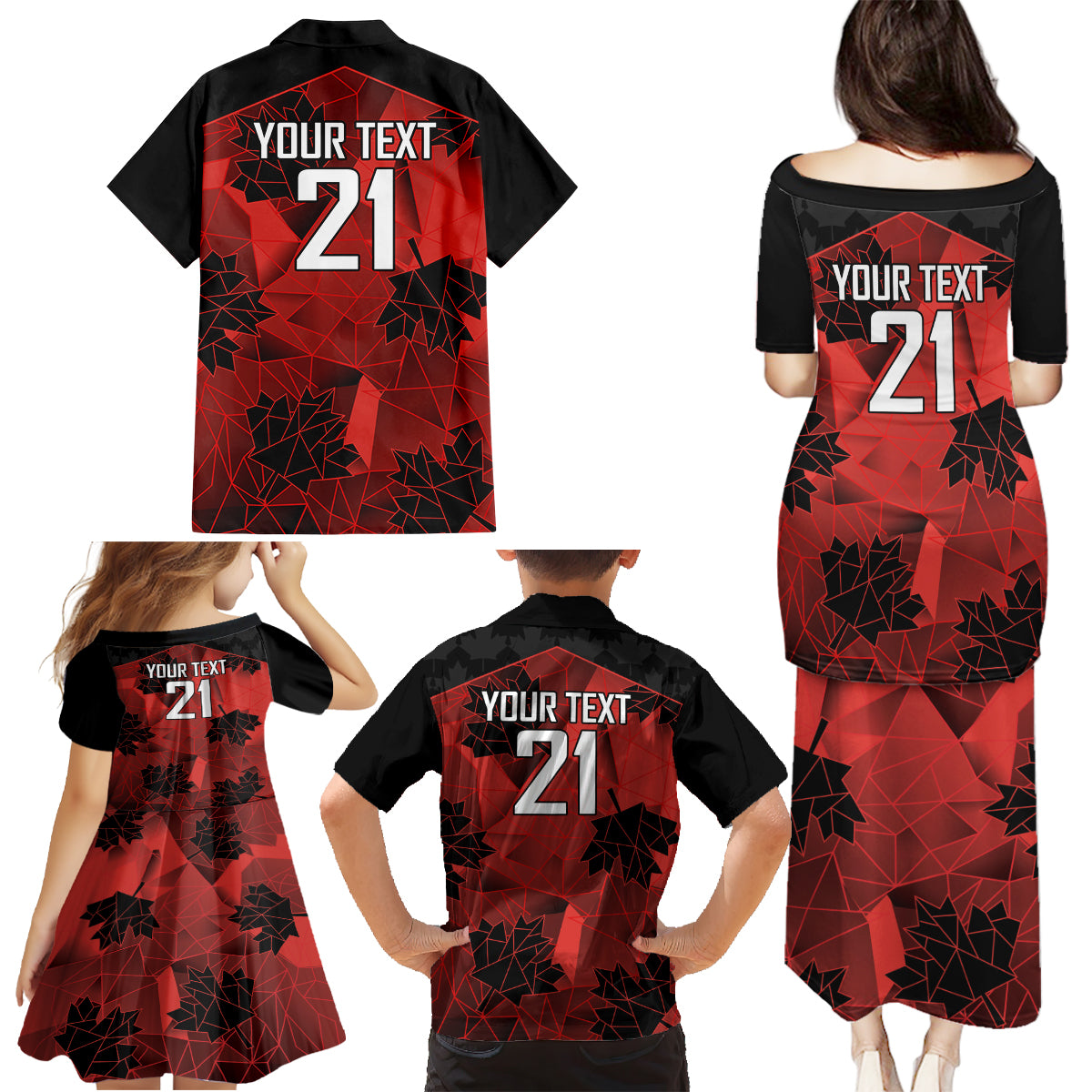 Custom Canada Rugby Family Matching Puletasi and Hawaiian Shirt Maple Leaf With Sporty Style - Wonder Print Shop