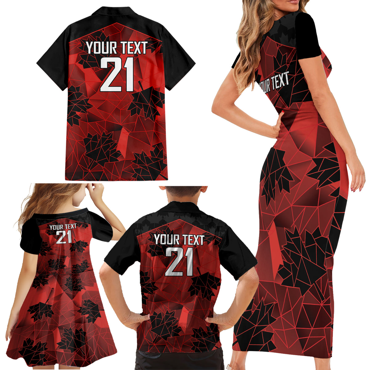 Custom Canada Rugby Family Matching Short Sleeve Bodycon Dress and Hawaiian Shirt Maple Leaf With Sporty Style - Wonder Print Shop
