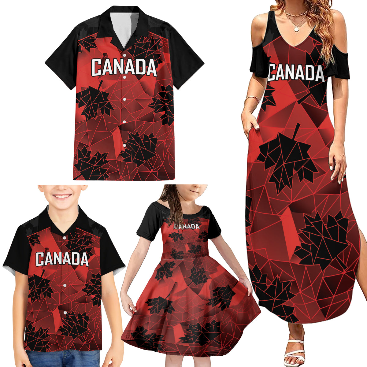 Custom Canada Rugby Family Matching Summer Maxi Dress and Hawaiian Shirt Maple Leaf With Sporty Style - Wonder Print Shop