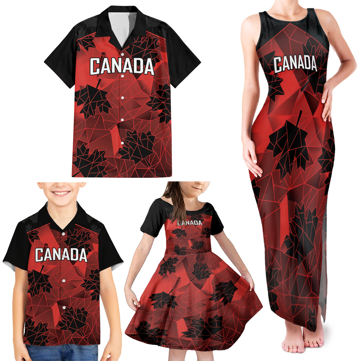 Custom Canada Rugby Family Matching Tank Maxi Dress and Hawaiian Shirt Maple Leaf With Sporty Style