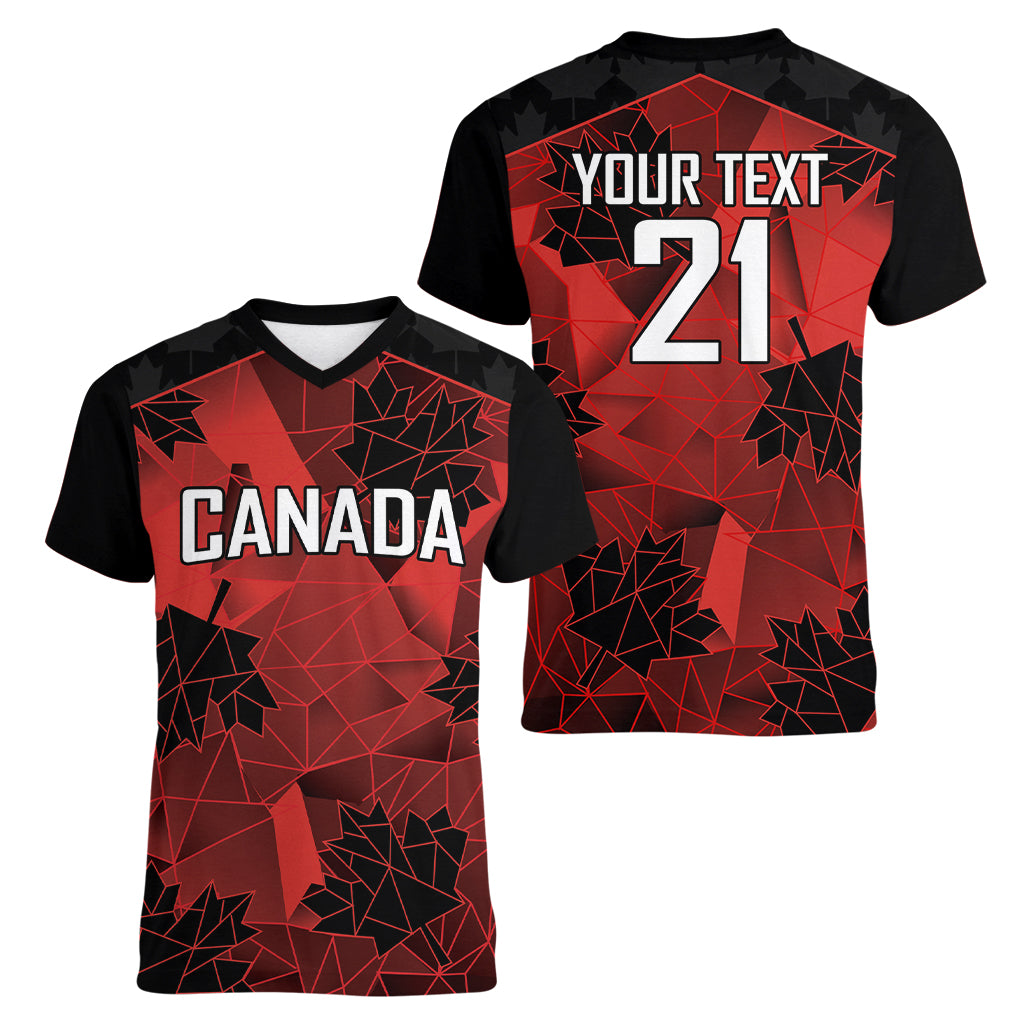 Custom Canada Rugby Women V-Neck T-Shirt Maple Leaf With Sporty Style - Wonder Print Shop