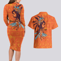 Awareness for Indigenous Orange Day Couples Matching Long Sleeve Bodycon Dress and Hawaiian Shirt Canadian Indigenous Art - Wonder Print Shop