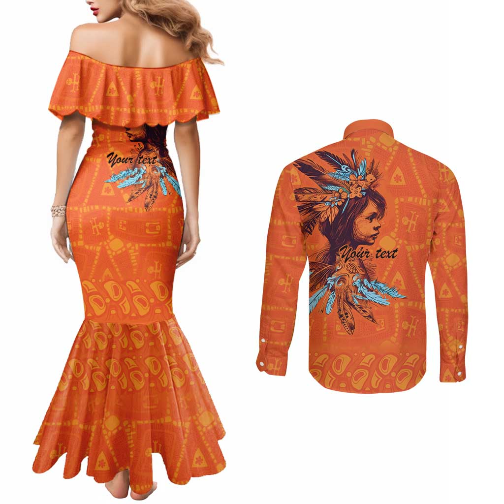 Awareness for Indigenous Orange Day Couples Matching Mermaid Dress and Long Sleeve Button Shirt Canadian Indigenous Art - Wonder Print Shop