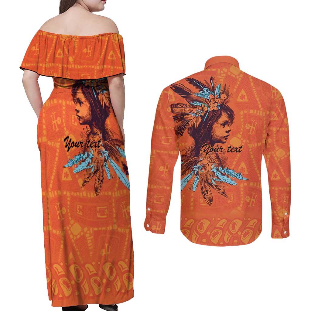Awareness for Indigenous Orange Day Couples Matching Off Shoulder Maxi Dress and Long Sleeve Button Shirt Canadian Indigenous Art - Wonder Print Shop