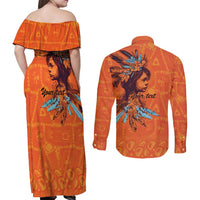 Awareness for Indigenous Orange Day Couples Matching Off Shoulder Maxi Dress and Long Sleeve Button Shirt Canadian Indigenous Art - Wonder Print Shop