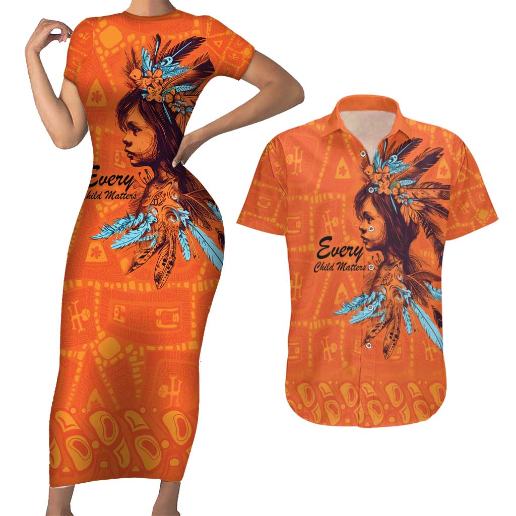 Awareness for Indigenous Orange Day Couples Matching Short Sleeve Bodycon Dress and Hawaiian Shirt Canadian Indigenous Art - Wonder Print Shop