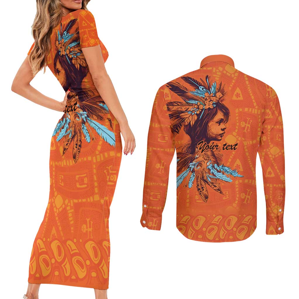 Awareness for Indigenous Orange Day Couples Matching Short Sleeve Bodycon Dress and Long Sleeve Button Shirt Canadian Indigenous Art - Wonder Print Shop