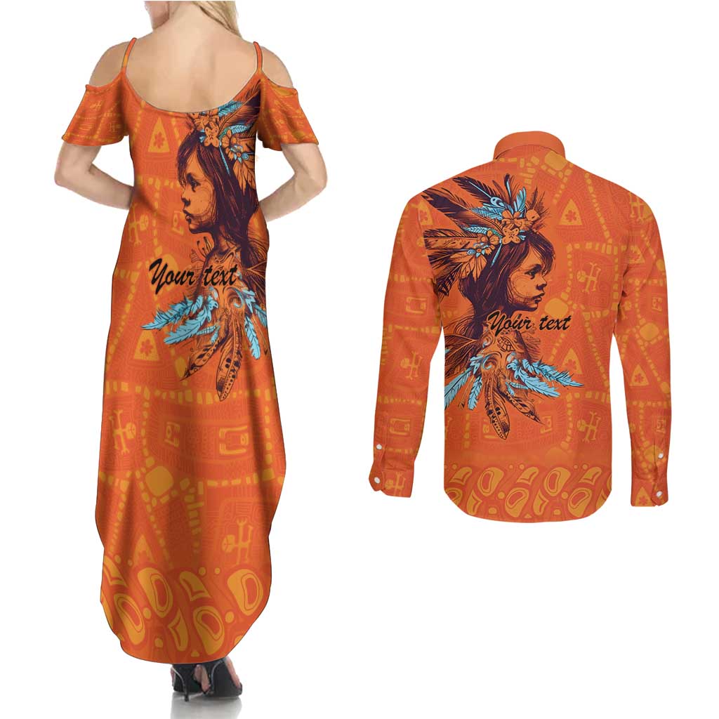 Awareness for Indigenous Orange Day Couples Matching Summer Maxi Dress and Long Sleeve Button Shirt Canadian Indigenous Art - Wonder Print Shop