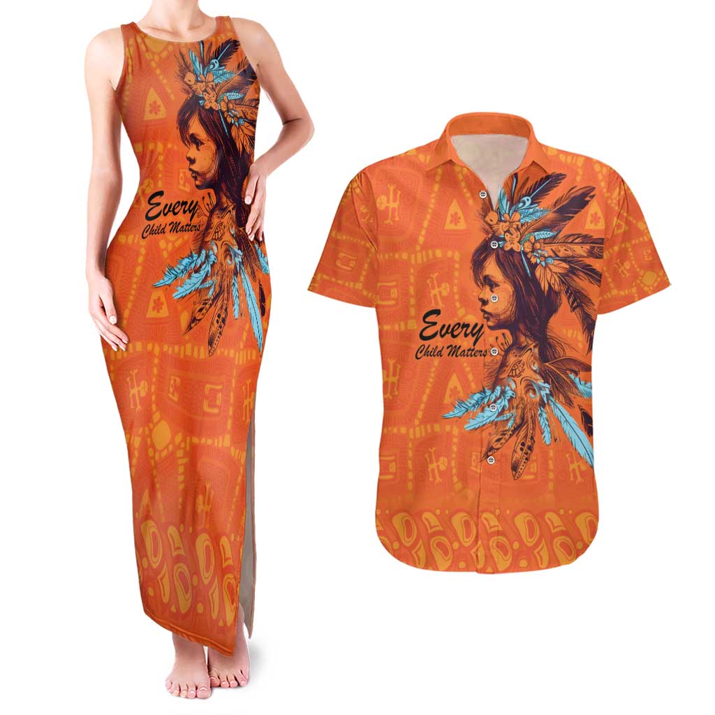 Awareness for Indigenous Orange Day Couples Matching Tank Maxi Dress and Hawaiian Shirt Canadian Indigenous Art - Wonder Print Shop