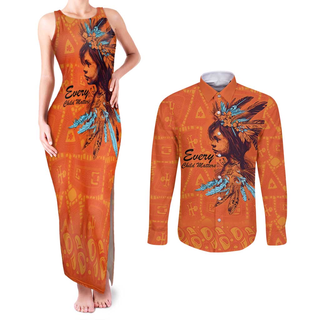 Awareness for Indigenous Orange Day Couples Matching Tank Maxi Dress and Long Sleeve Button Shirt Canadian Indigenous Art - Wonder Print Shop