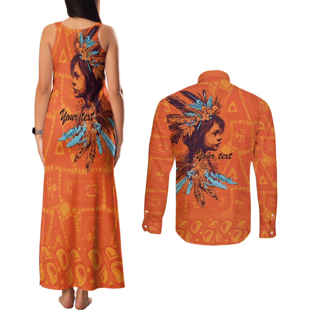 Awareness for Indigenous Orange Day Couples Matching Tank Maxi Dress and Long Sleeve Button Shirt Canadian Indigenous Art - Wonder Print Shop