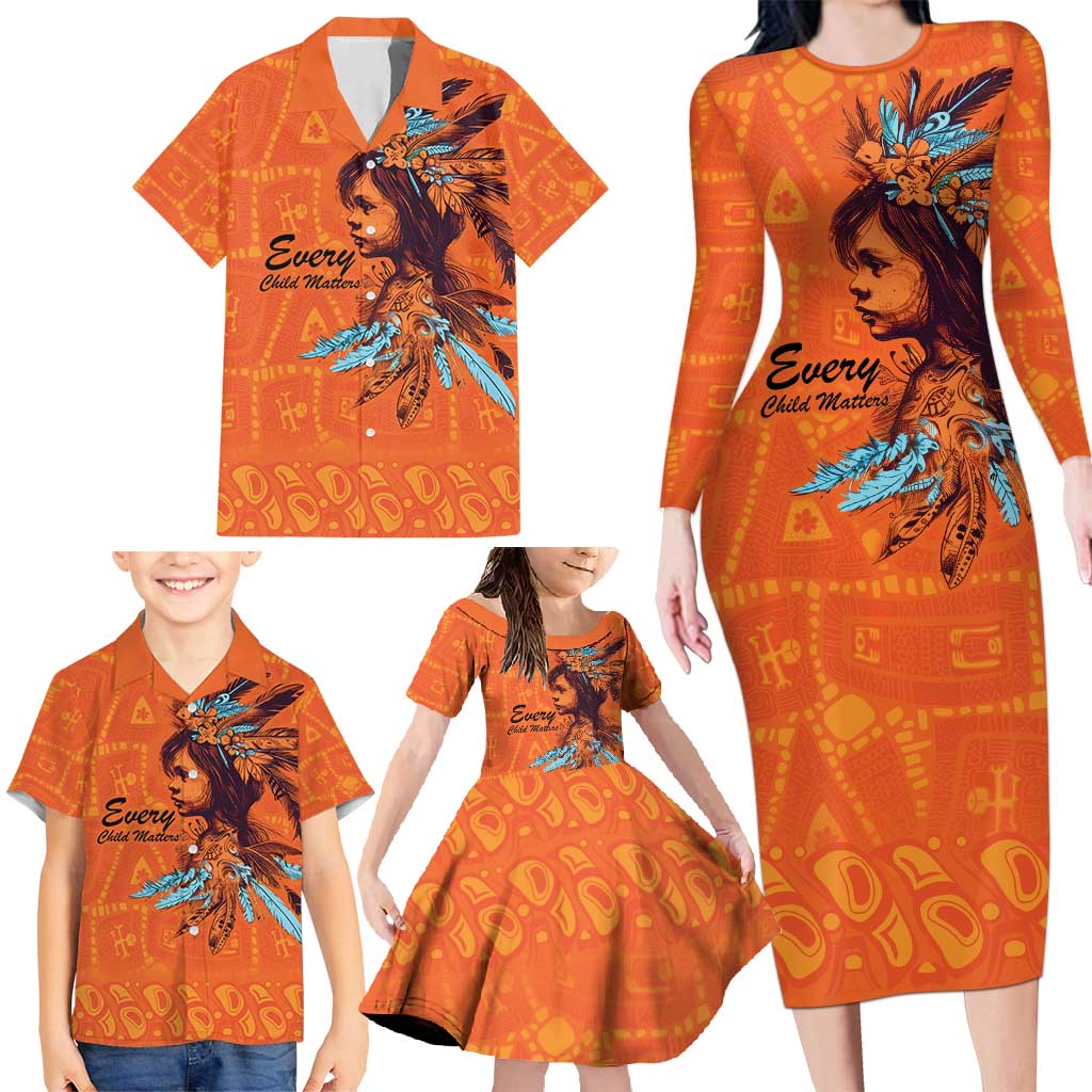 Awareness for Indigenous Orange Day Family Matching Long Sleeve Bodycon Dress and Hawaiian Shirt Canadian Indigenous Art - Wonder Print Shop