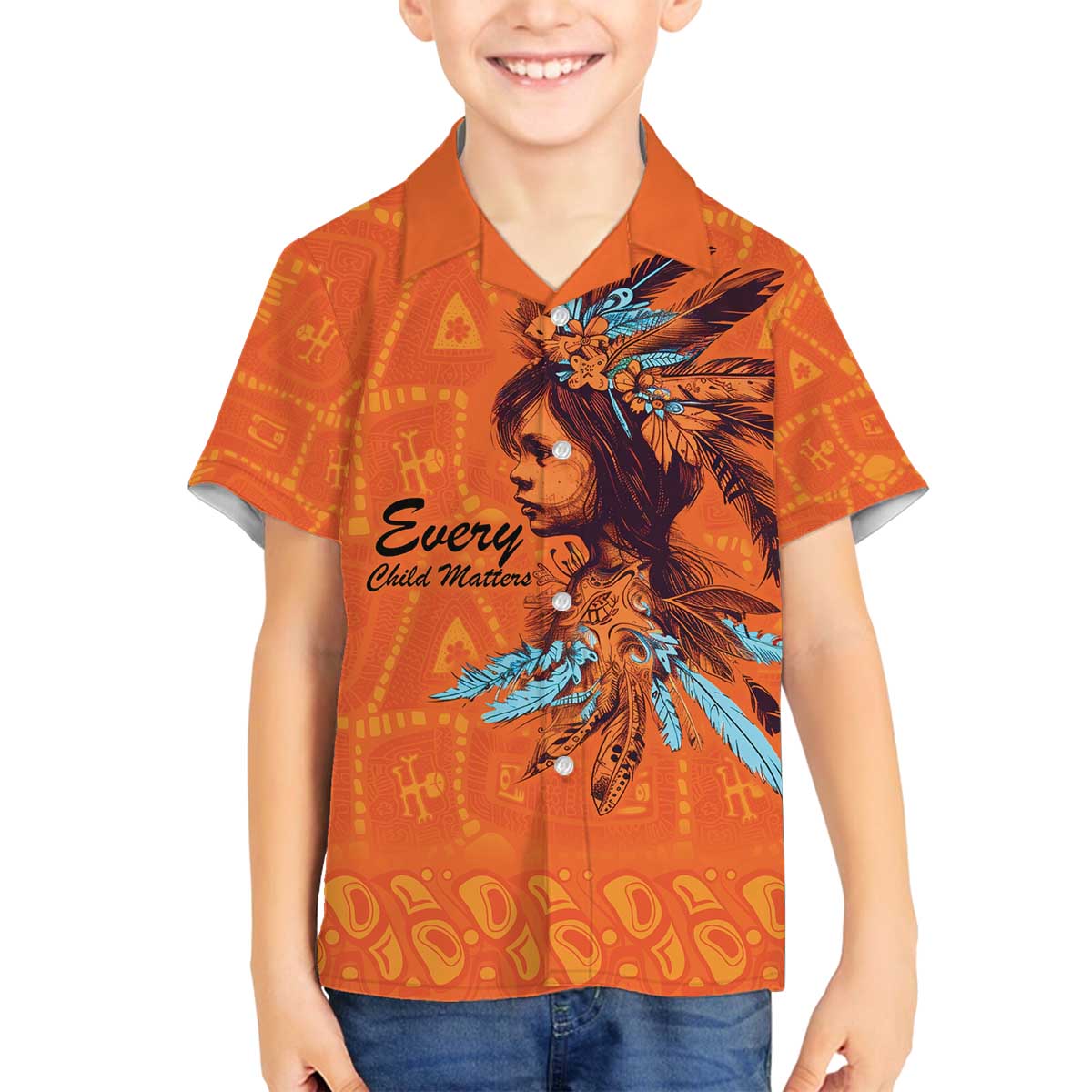 Awareness for Indigenous Orange Day Family Matching Off The Shoulder Long Sleeve Dress and Hawaiian Shirt Canadian Indigenous Art - Wonder Print Shop