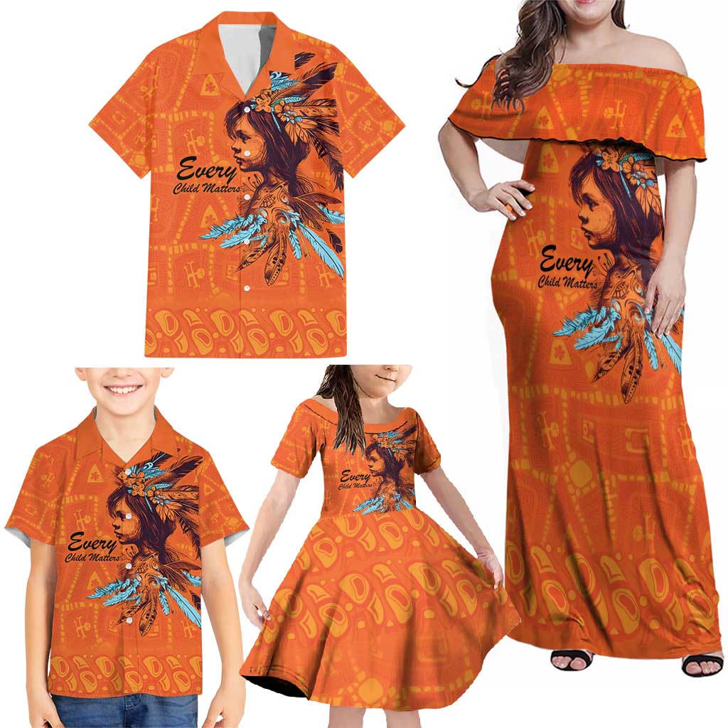 Awareness for Indigenous Orange Day Family Matching Off Shoulder Maxi Dress and Hawaiian Shirt Canadian Indigenous Art - Wonder Print Shop