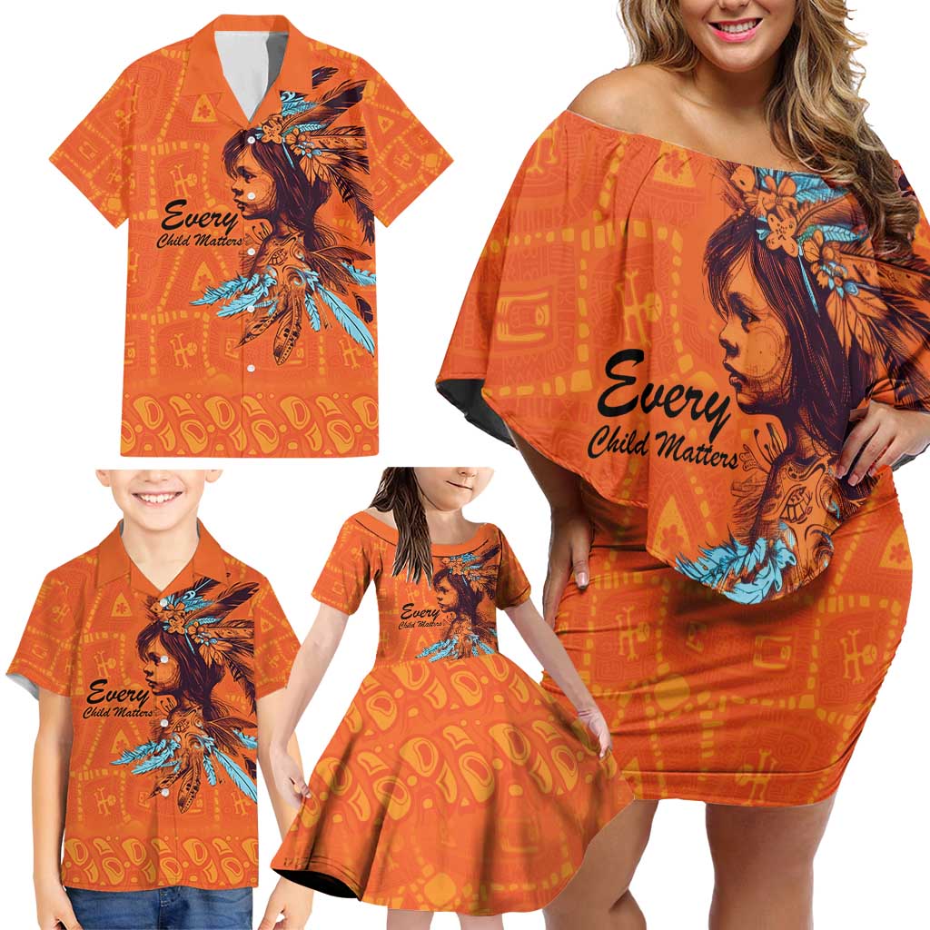 Awareness for Indigenous Orange Day Family Matching Off Shoulder Short Dress and Hawaiian Shirt Canadian Indigenous Art - Wonder Print Shop