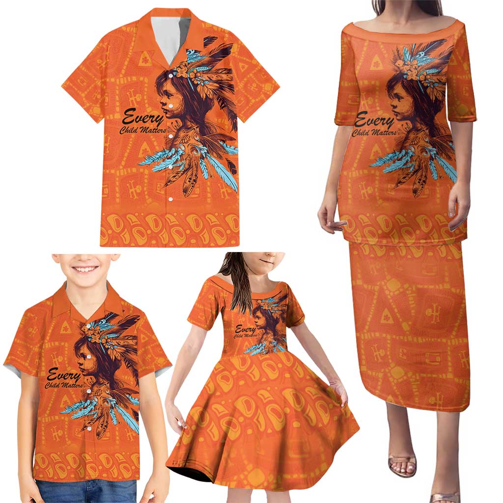 Awareness for Indigenous Orange Day Family Matching Puletasi and Hawaiian Shirt Canadian Indigenous Art - Wonder Print Shop
