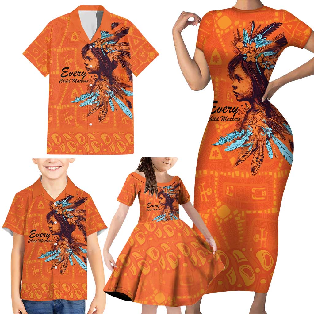 Awareness for Indigenous Orange Day Family Matching Short Sleeve Bodycon Dress and Hawaiian Shirt Canadian Indigenous Art - Wonder Print Shop