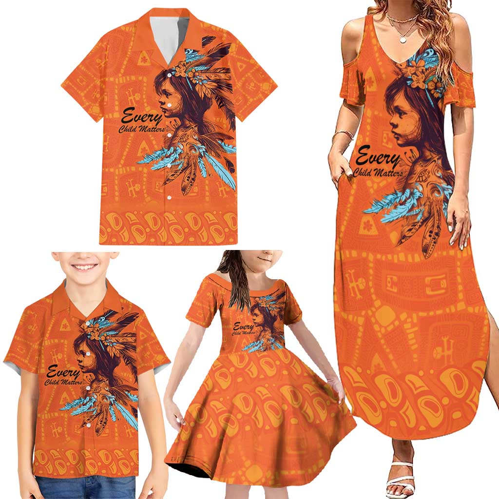 Awareness for Indigenous Orange Day Family Matching Summer Maxi Dress and Hawaiian Shirt Canadian Indigenous Art - Wonder Print Shop