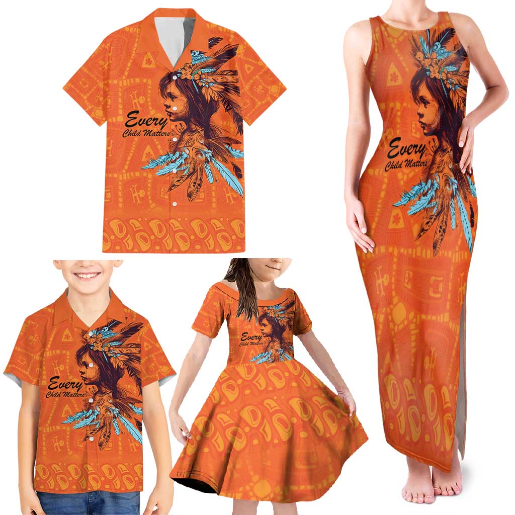 Awareness for Indigenous Orange Day Family Matching Tank Maxi Dress and Hawaiian Shirt Canadian Indigenous Art - Wonder Print Shop
