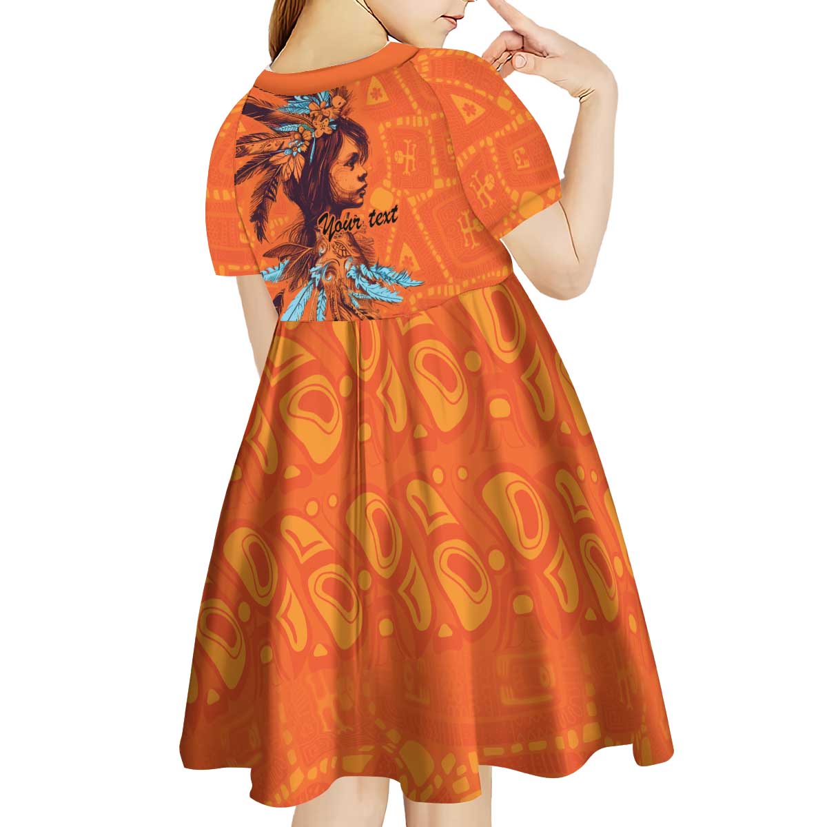 Awareness for Indigenous Orange Day Kid Short Sleeve Dress Canadian Indigenous Art - Wonder Print Shop