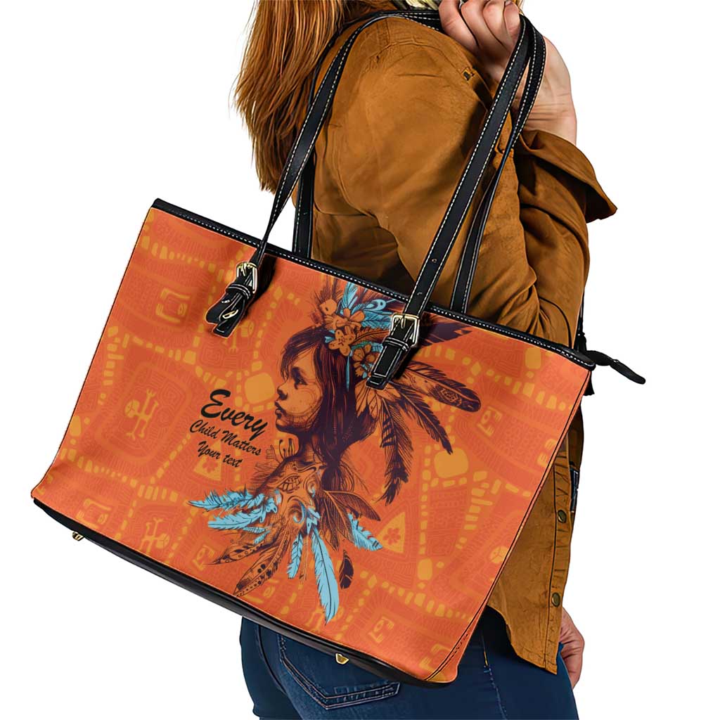 Awareness for Indigenous Orange Day Leather Tote Bag Canadian Indigenous Art - Wonder Print Shop