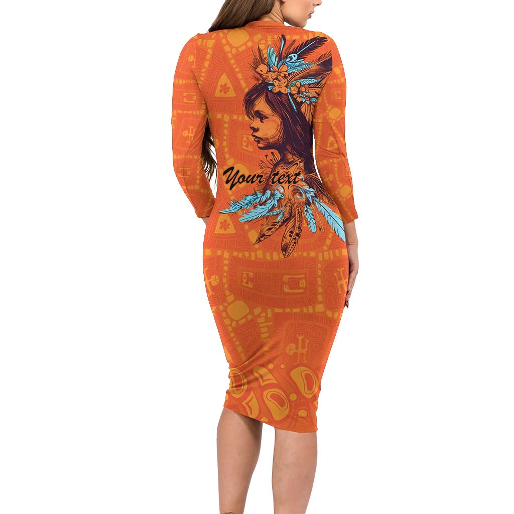 Awareness for Indigenous Orange Day Long Sleeve Bodycon Dress Canadian Indigenous Art - Wonder Print Shop