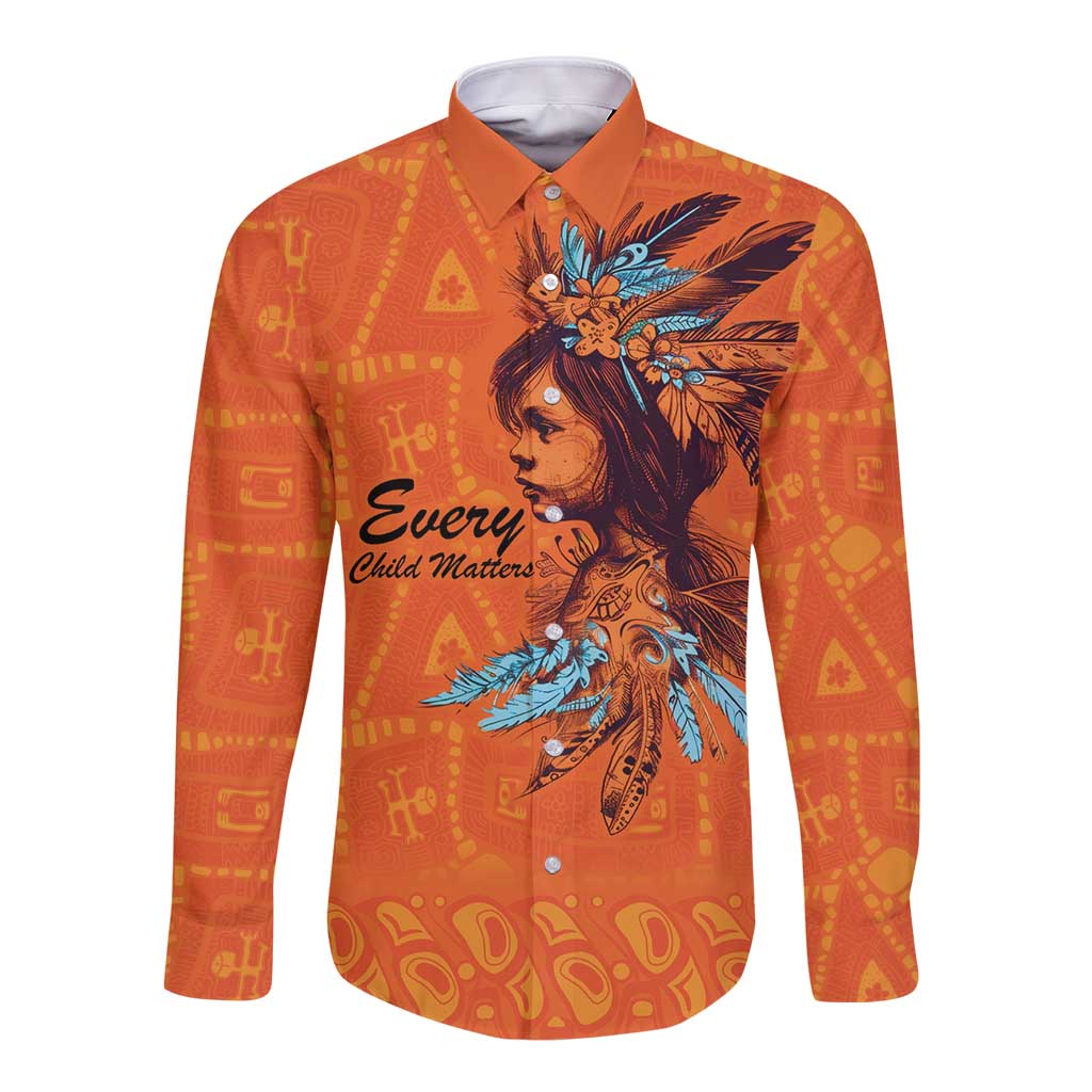 Awareness for Indigenous Orange Day Long Sleeve Button Shirt Canadian Indigenous Art - Wonder Print Shop