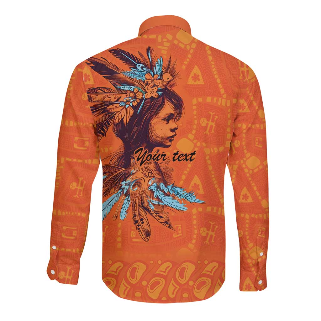 Awareness for Indigenous Orange Day Long Sleeve Button Shirt Canadian Indigenous Art - Wonder Print Shop