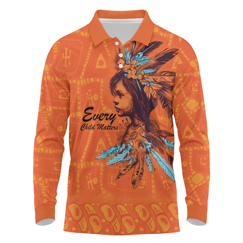 Awareness for Indigenous Orange Day Long Sleeve Polo Shirt Canadian Indigenous Art - Wonder Print Shop