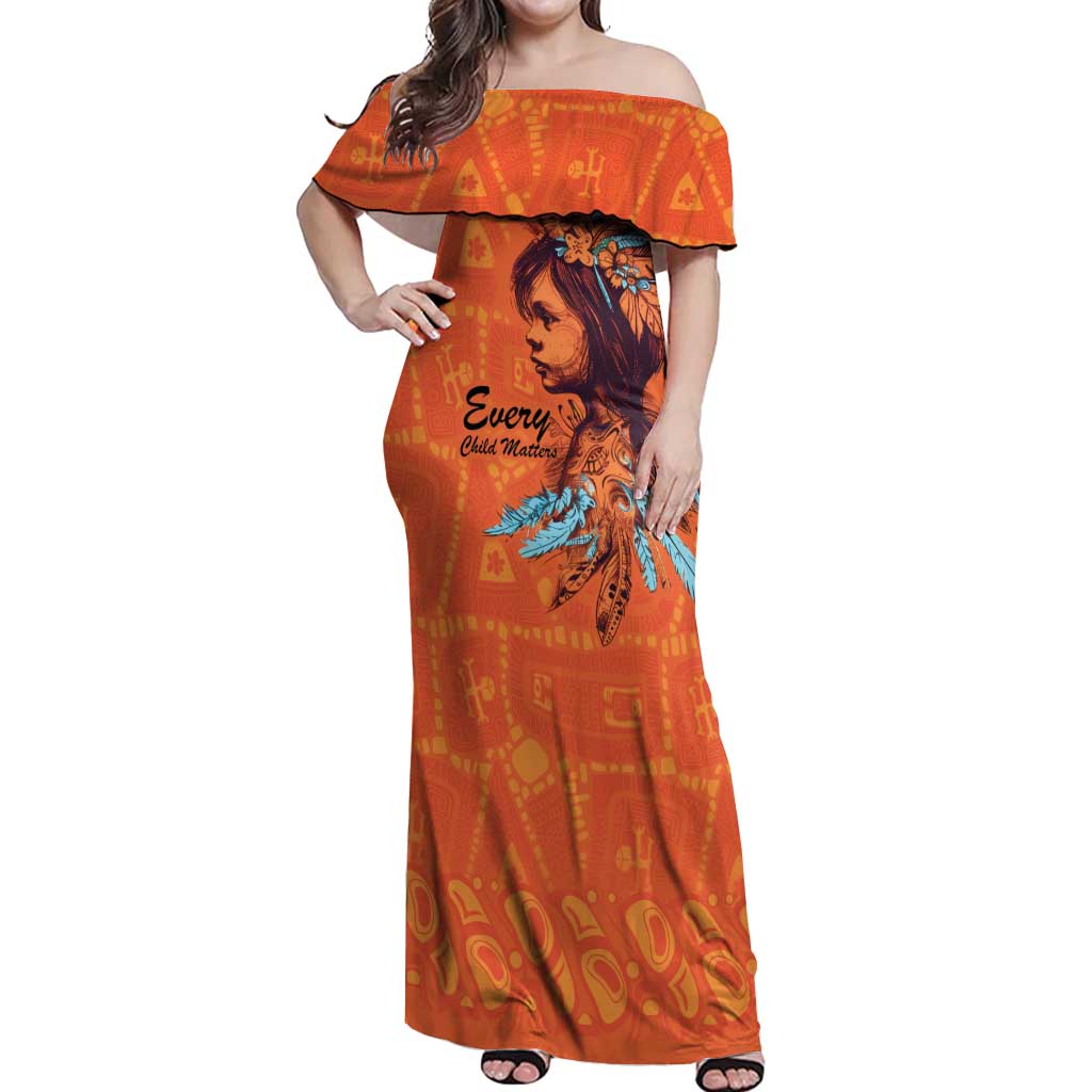 Awareness for Indigenous Orange Day Off Shoulder Maxi Dress Canadian Indigenous Art - Wonder Print Shop