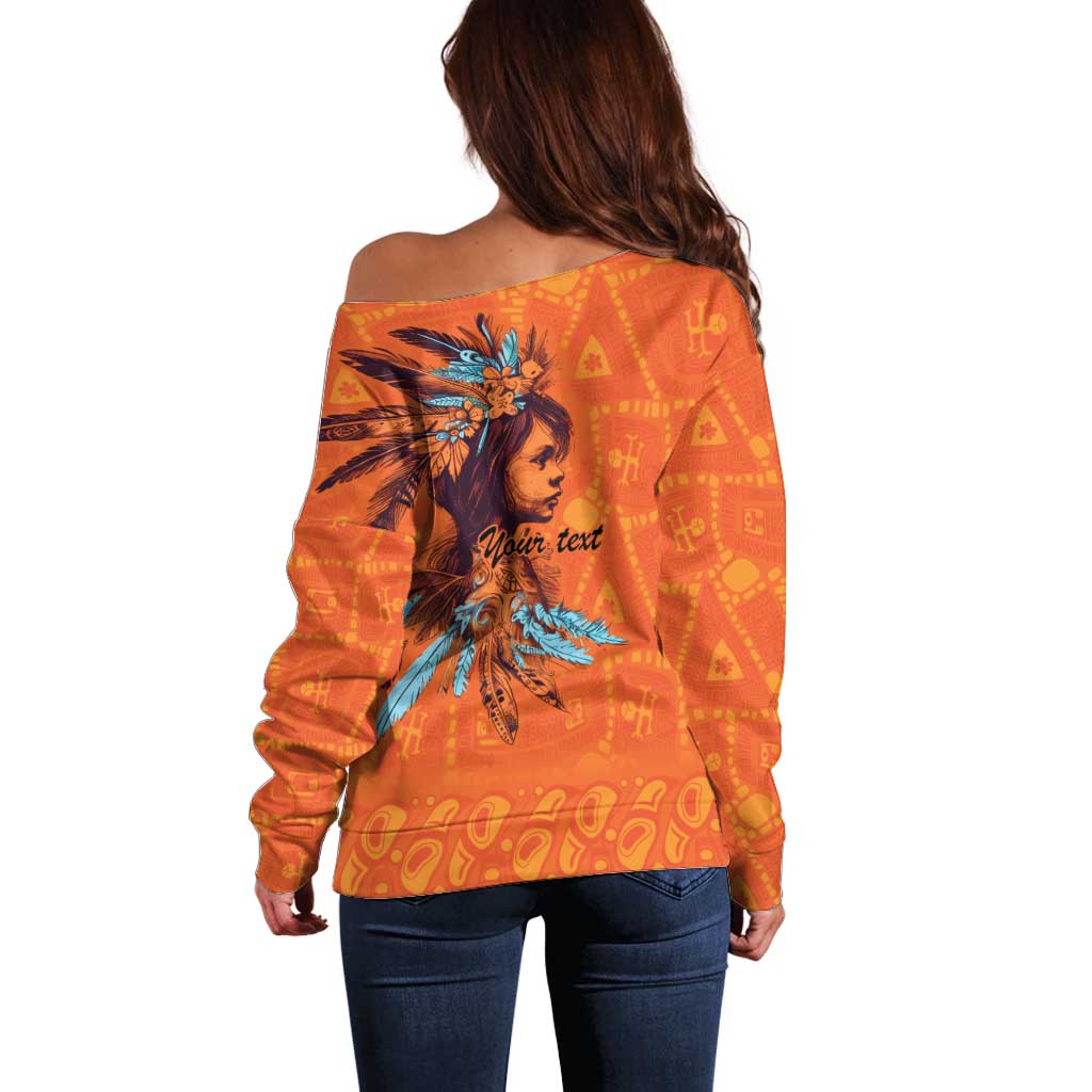 Awareness for Indigenous Orange Day Off Shoulder Sweater Canadian Indigenous Art - Wonder Print Shop